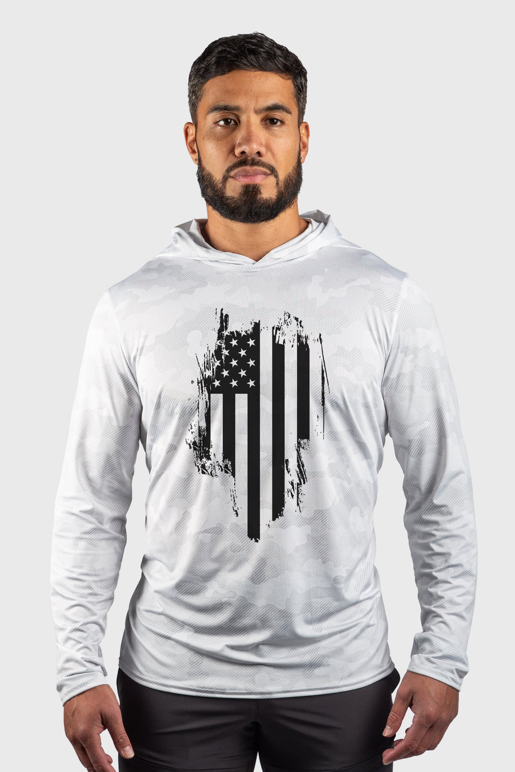Distressed Flag Performance Mesh White Out Hoodie