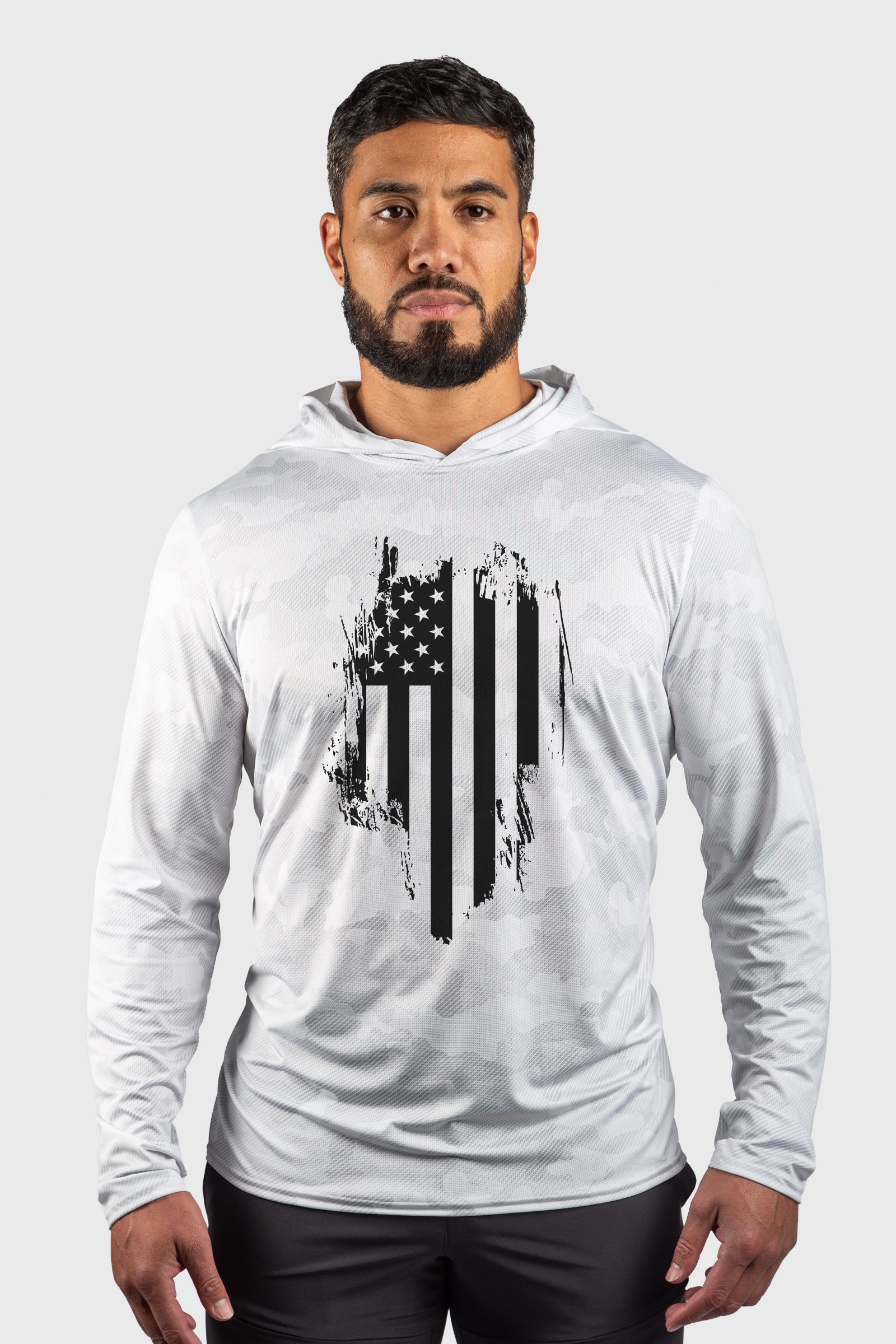 Distressed Flag Performance Mesh White Out Hoodie